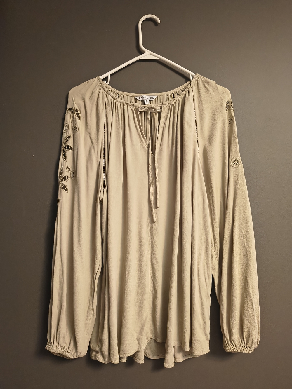 Crochet-Sleeve Cream Peasant Tunic - Lightweight Boho Top
